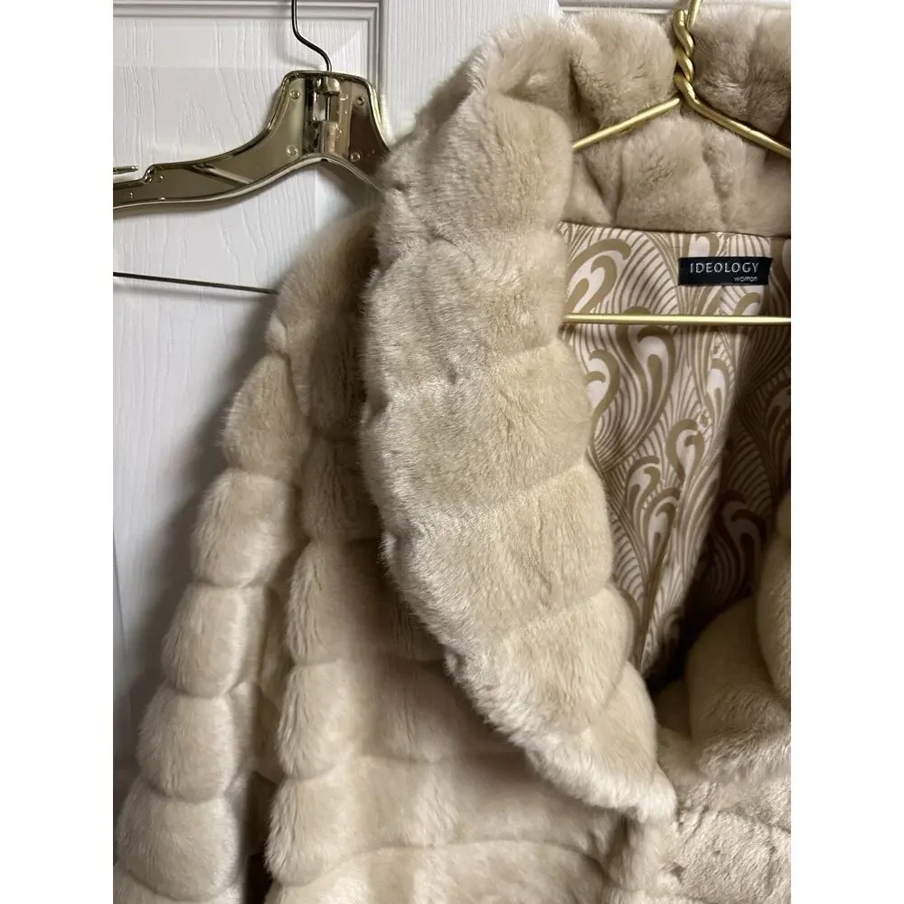 IDEOLOGY LIGHT TAN BROWN FAUX FUR JACKET RETRO STYLE Honey Coat Soft XL Hook Eye - Picture 4 of 10